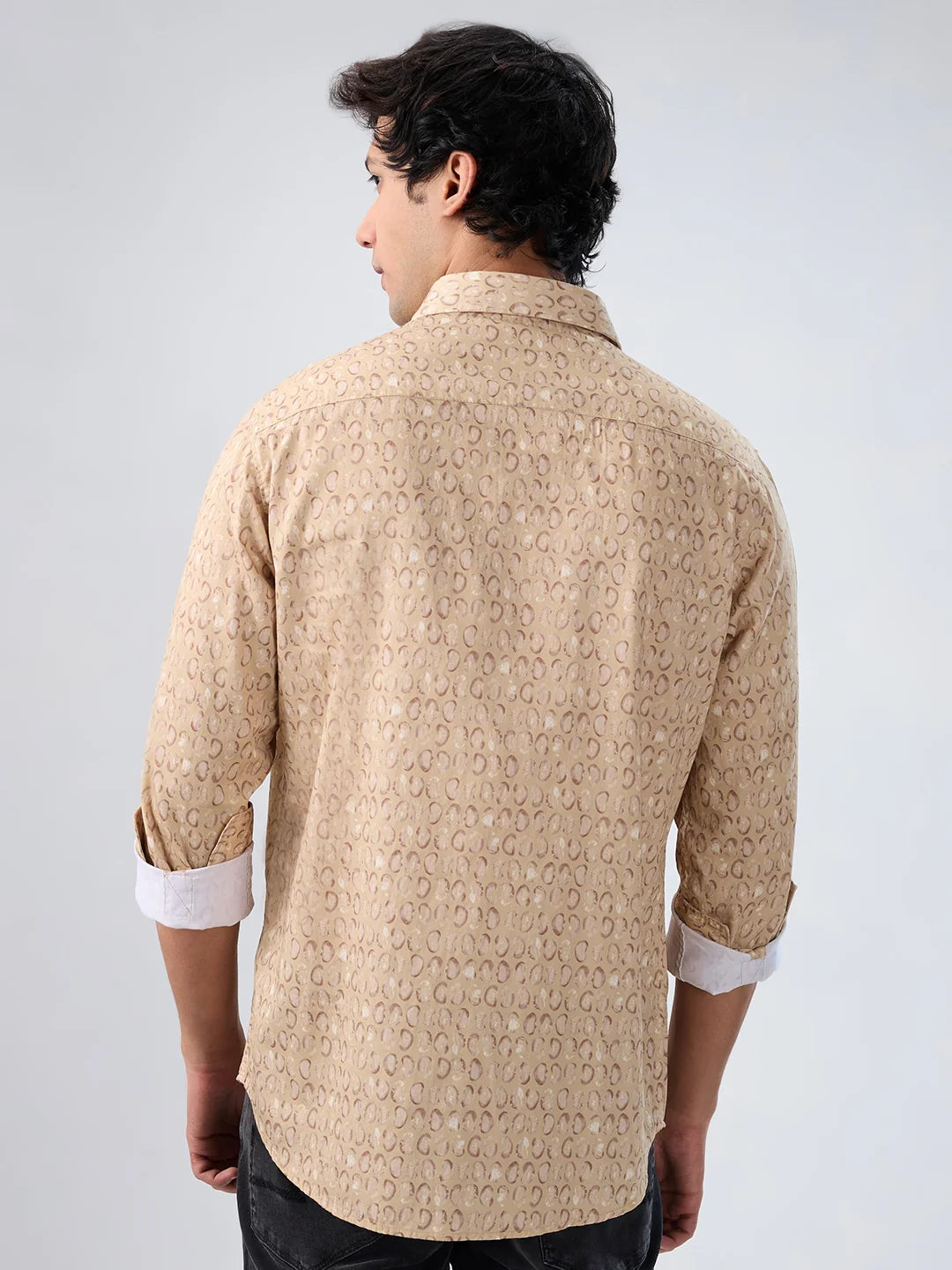 Men Shirt Print Beige Regular Fit