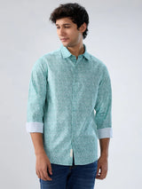 Men Shirt Print Green Regular Fit