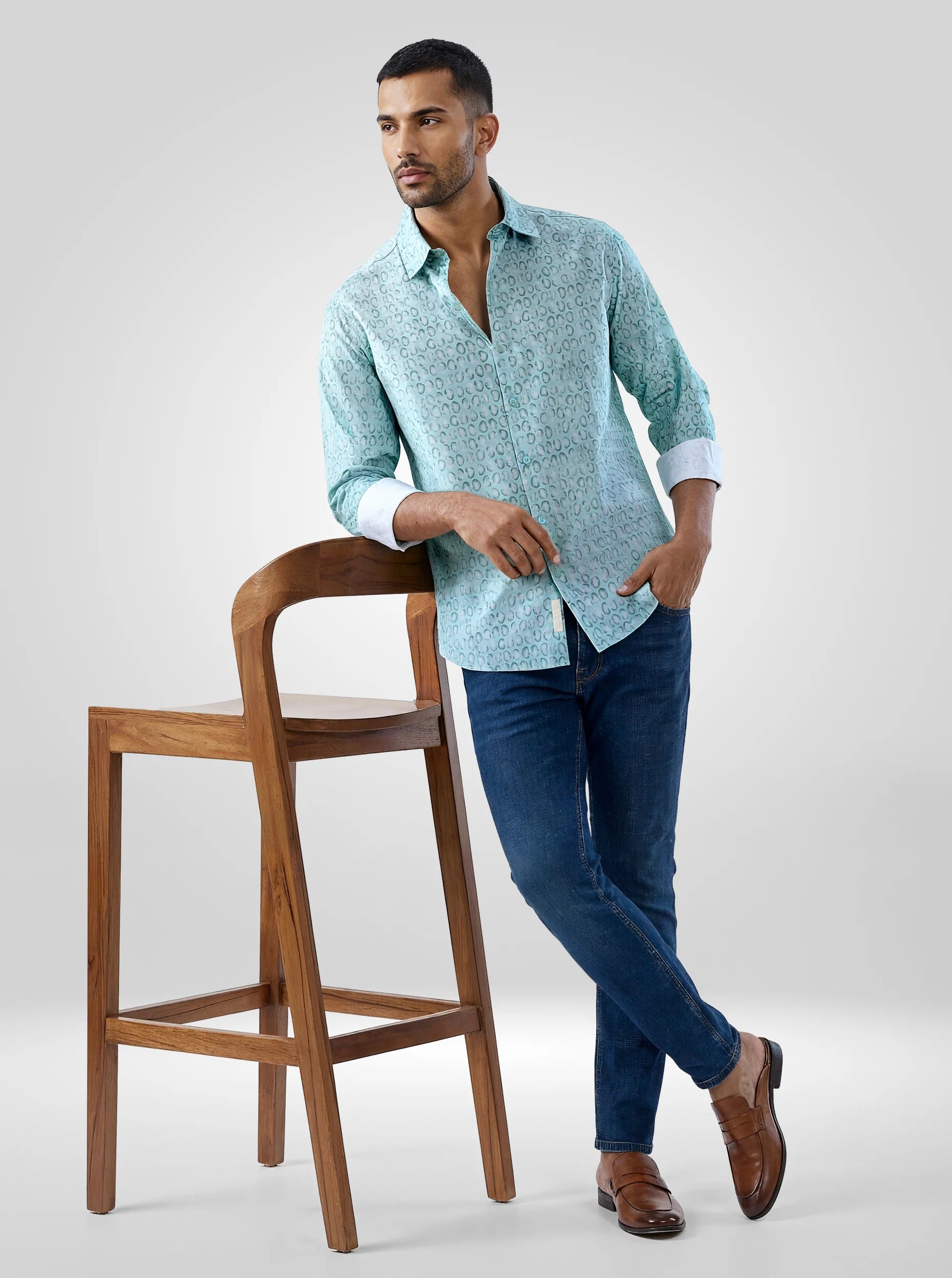 Men Shirt Print Green Regular Fit