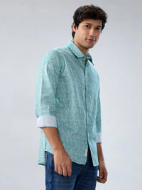 Men Shirt Print Green Regular Fit