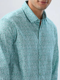 Men Shirt Print Green Regular Fit