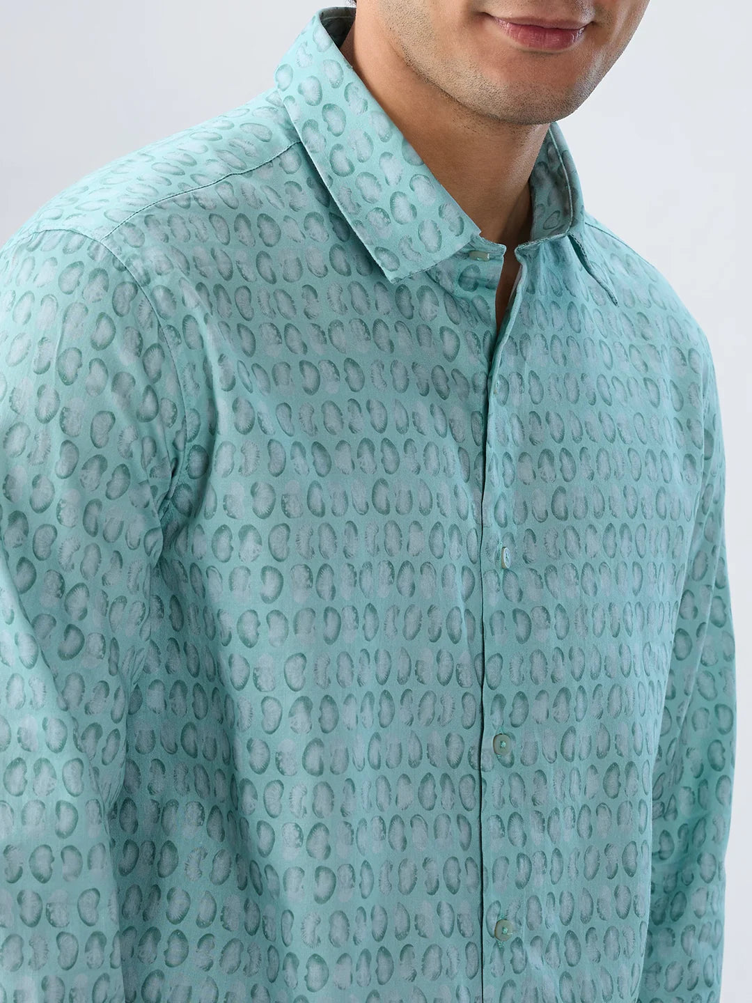 Men Shirt Print Green Regular Fit