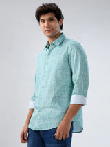 Men Shirt Print Green Regular Fit