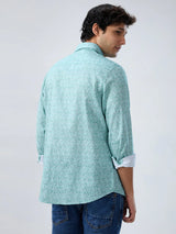 Men Shirt Print Green Regular Fit