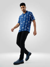 Men Shirt Print Blue Relaxed Fit