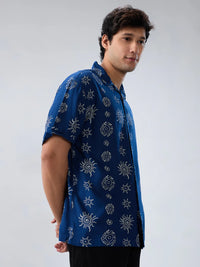 Men Shirt Print Blue Relaxed Fit