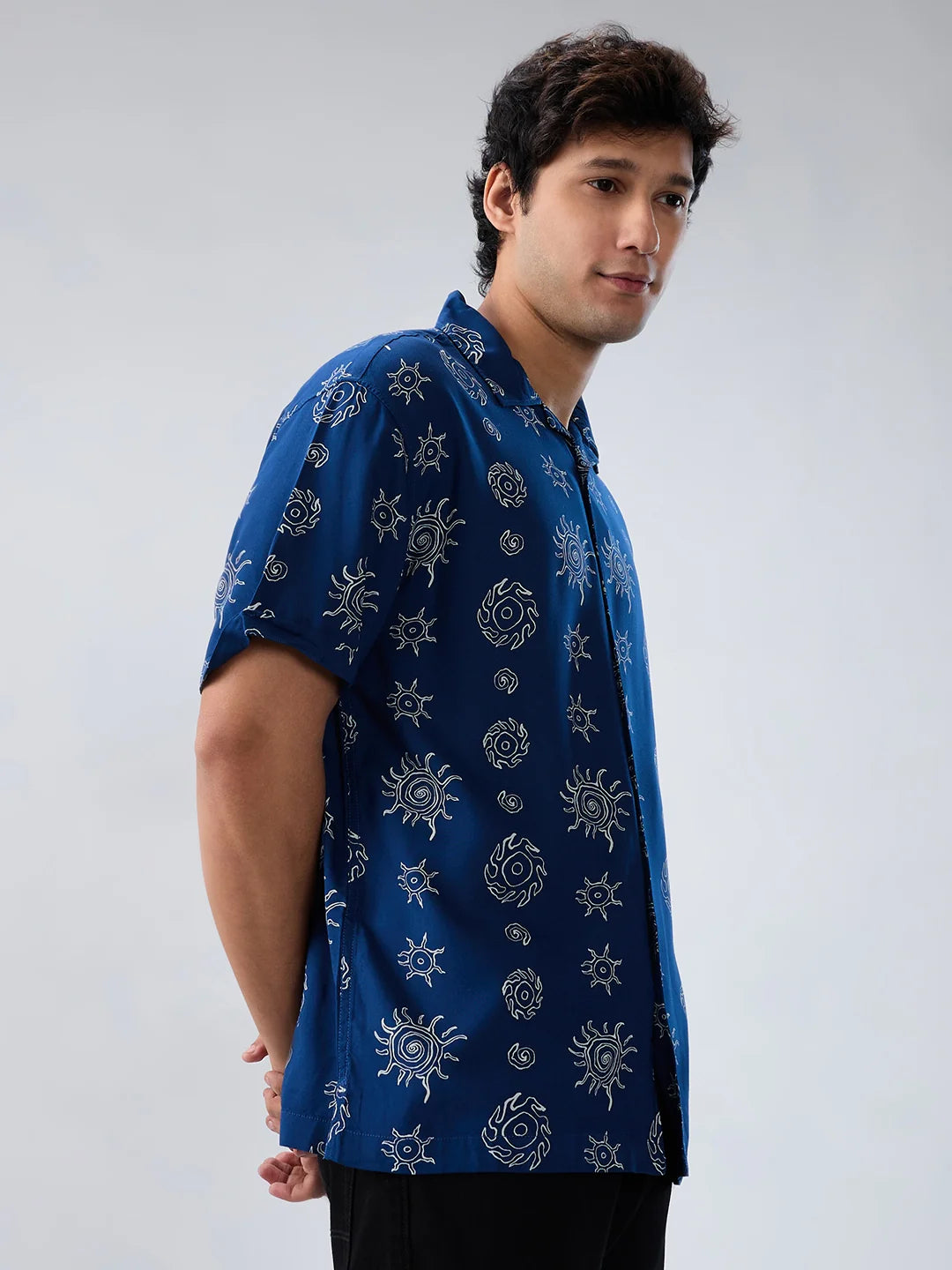 Men Shirt Print Blue Relaxed Fit