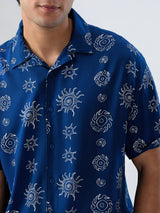 Men Shirt Print Blue Relaxed Fit