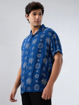 Men Shirt Print Blue Relaxed Fit