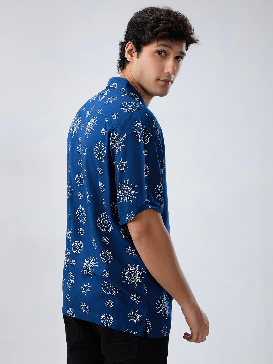 Men Shirt Print Blue Relaxed Fit