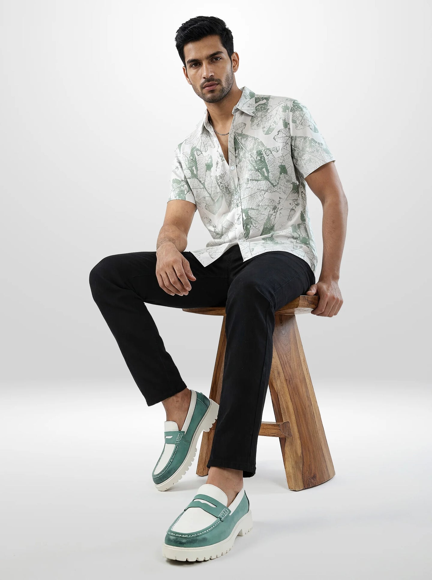 Men Shirt Print Green Regular Fit