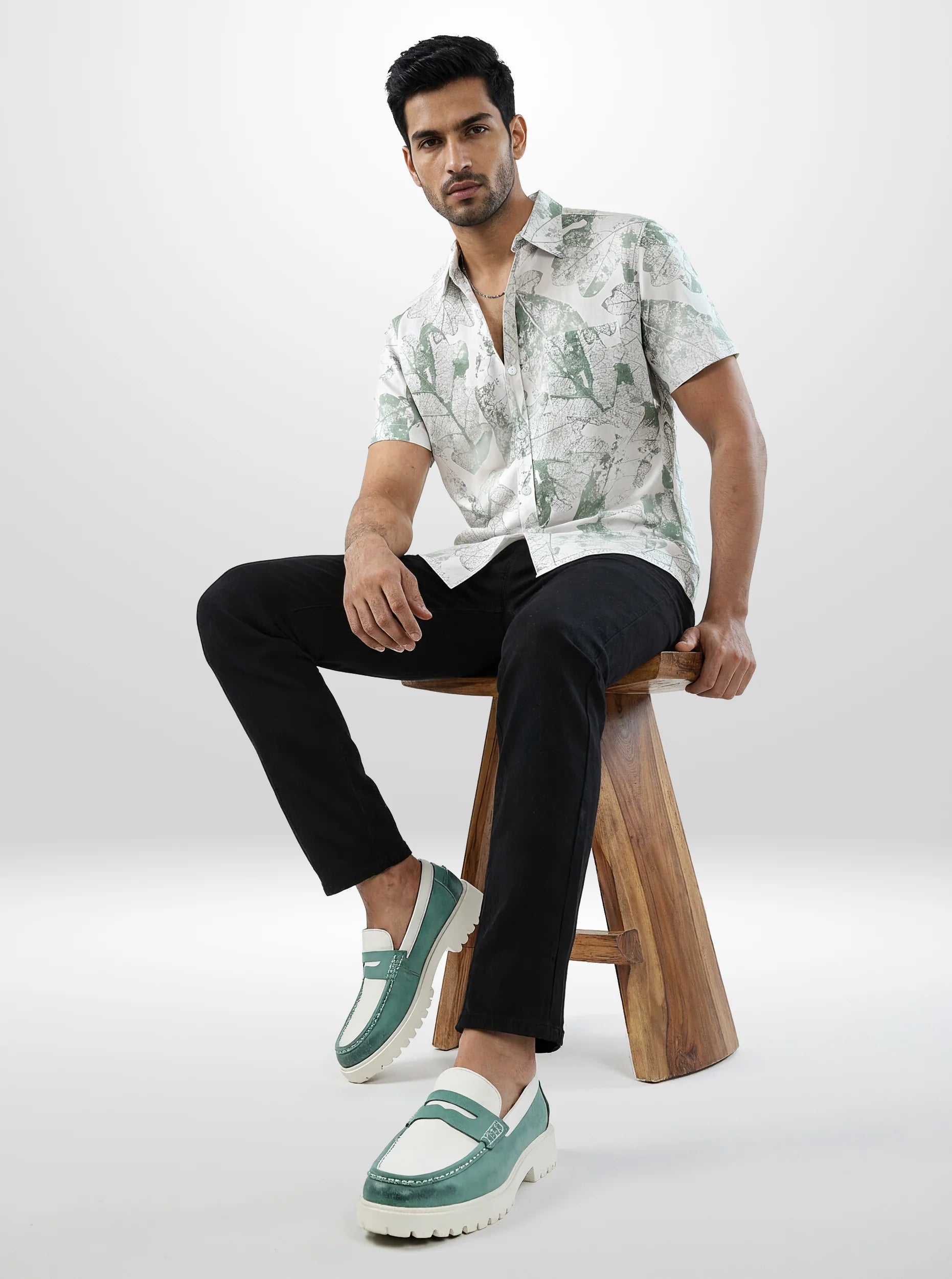 Men Shirt Print Green Regular Fit