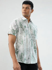 Men Shirt Print Green Regular Fit
