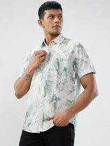 Men Shirt Print Green Regular Fit
