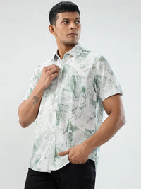 Men Shirt Print Green Regular Fit