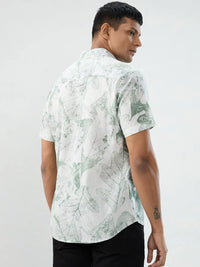 Men Shirt Print Green Regular Fit