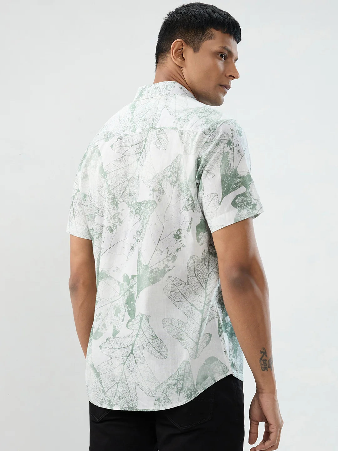 Men Shirt Print Green Regular Fit