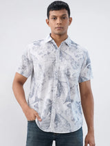 Men Shirt Print Grey Regular Fit