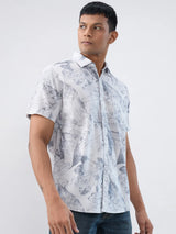 Men Shirt Print Grey Regular Fit