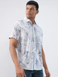 Men Shirt Print Grey Regular Fit
