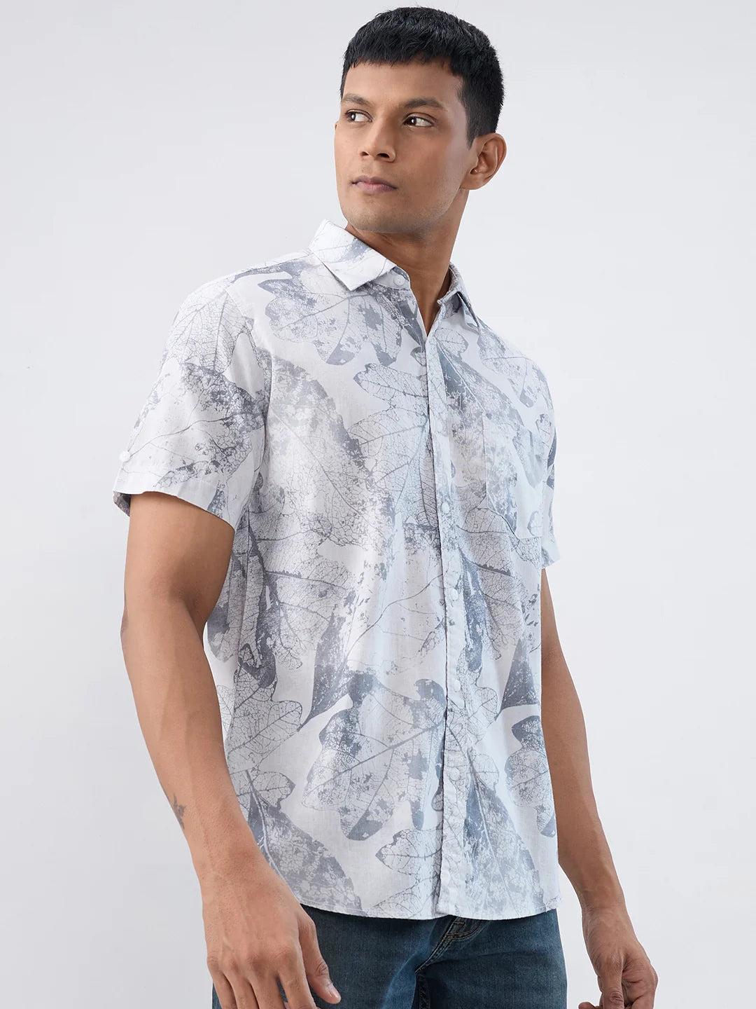 Men Shirt Print Grey Regular Fit
