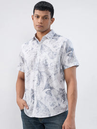 Men Shirt Print Grey Regular Fit
