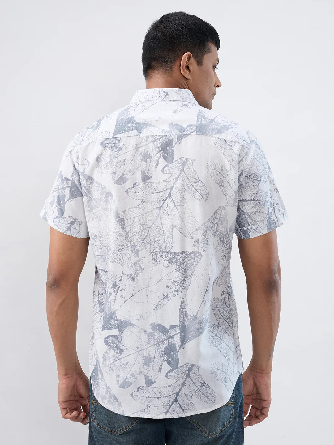 Men Shirt Print Grey Regular Fit