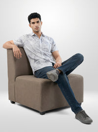 Men Shirt Print Grey Regular Fit