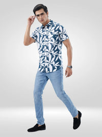 Men Shirt Print Blue Navy Regular Fit