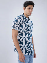 Men Shirt Print Blue Navy Regular Fit