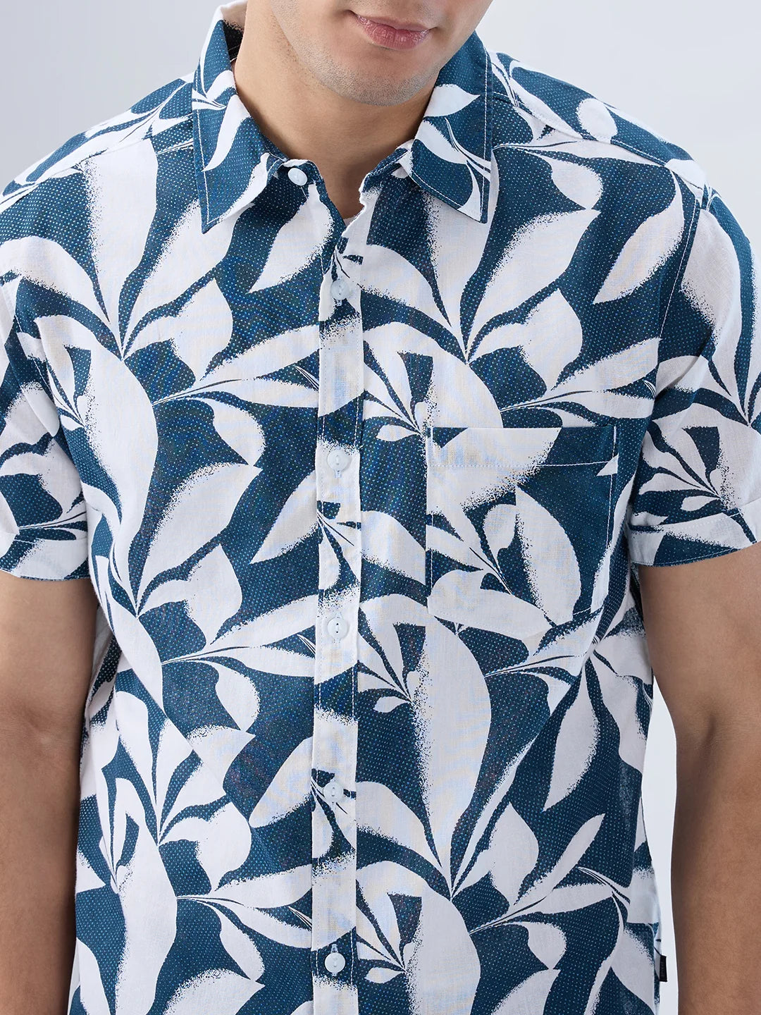 Men Shirt Print Blue Navy Regular Fit