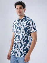 Men Shirt Print Blue Navy Regular Fit