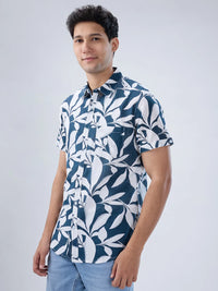 Men Shirt Print Blue Navy Regular Fit