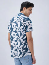 Men Shirt Print Blue Navy Regular Fit