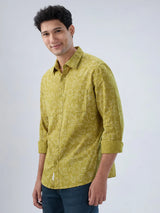 Men Shirt Print Yellow Regular Fit