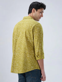 Men Shirt Print Yellow Regular Fit