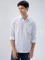 Men Shirt Print White Regular Fit