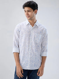 Men Shirt Print White Regular Fit