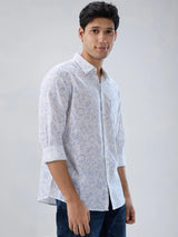 Men Shirt Print White Regular Fit