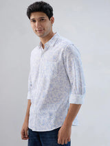 Men Shirt Print White Regular Fit