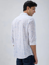 Men Shirt Print White Regular Fit