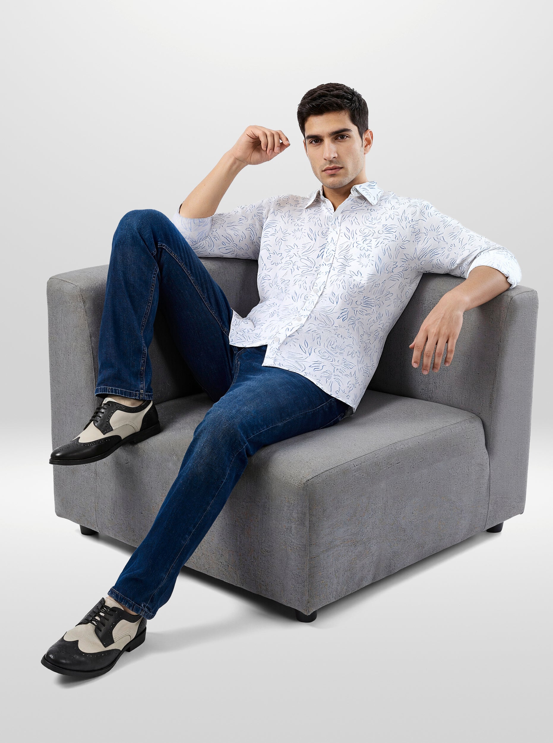 Men Shirt Print White Regular Fit