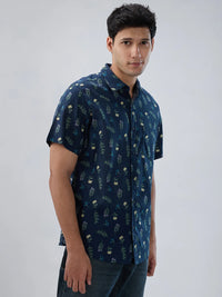 Men Shirt Print Blue Navy Regular Fit