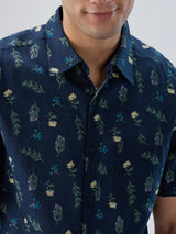Men Shirt Print Blue Navy Regular Fit