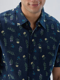 Men Shirt Print Blue Navy Regular Fit