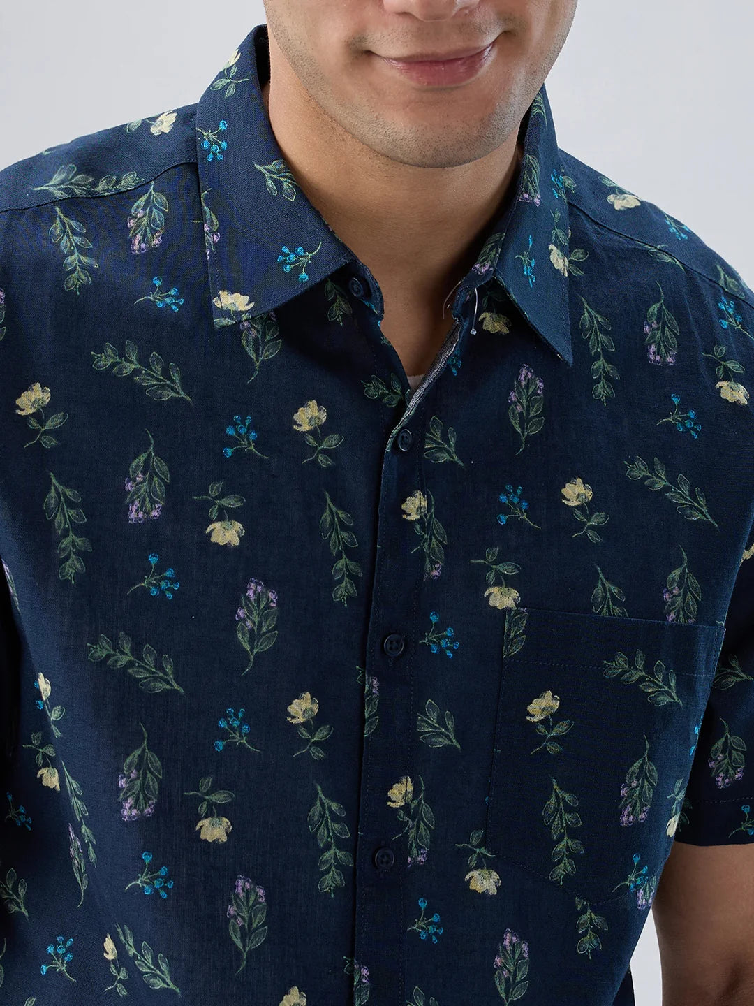 Men Shirt Print Blue Navy Regular Fit