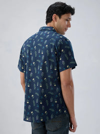 Men Shirt Print Blue Navy Regular Fit