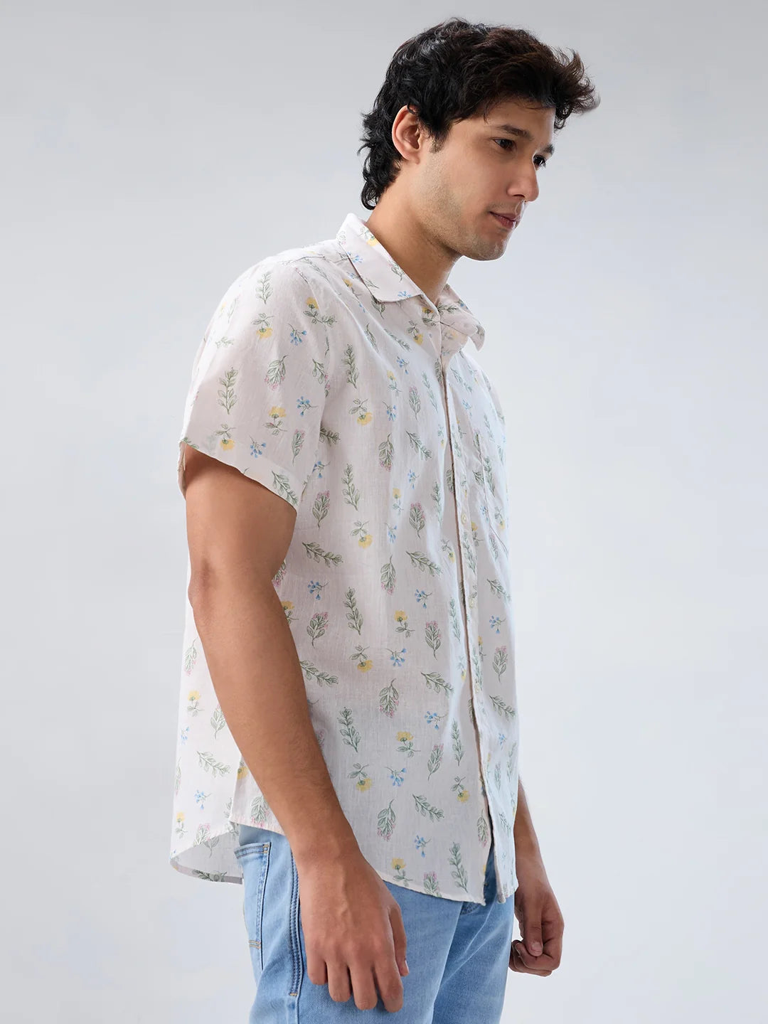 Men Shirt Print Off White Regular Fit