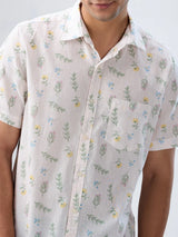 Men Shirt Print Off White Regular Fit