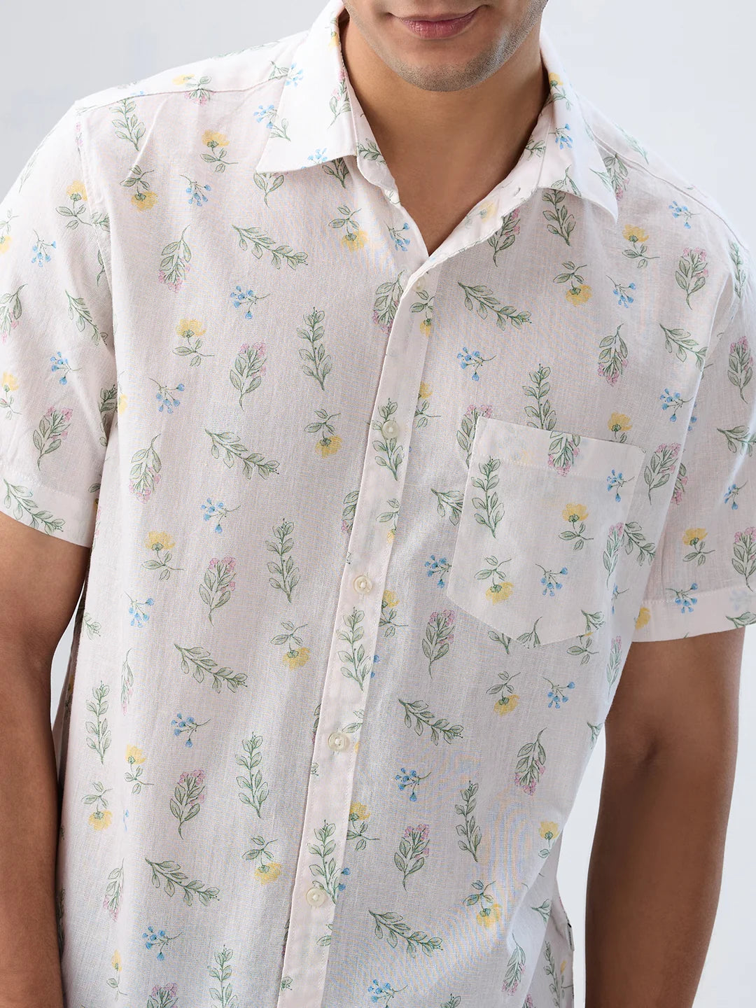 Men Shirt Print Off White Regular Fit